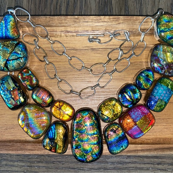 SALE!!! Dichroic Glass inlaid in 925 Sterling Magnificent, one of a kid piece - Picture 6 of 13